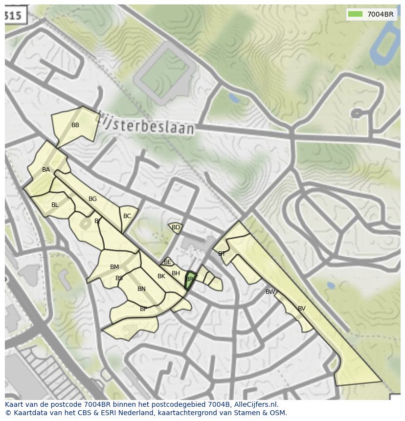 Afbeelding van het postcodegebied 7004 BR op de kaart.