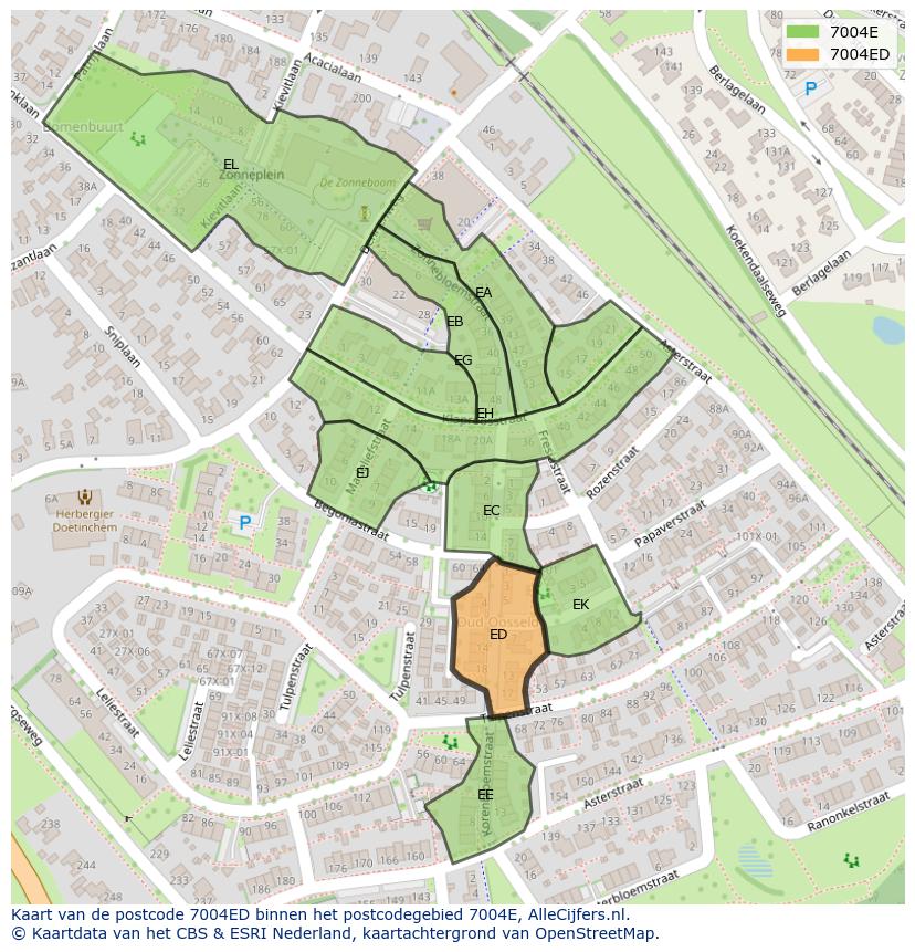 Afbeelding van het postcodegebied 7004 ED op de kaart.