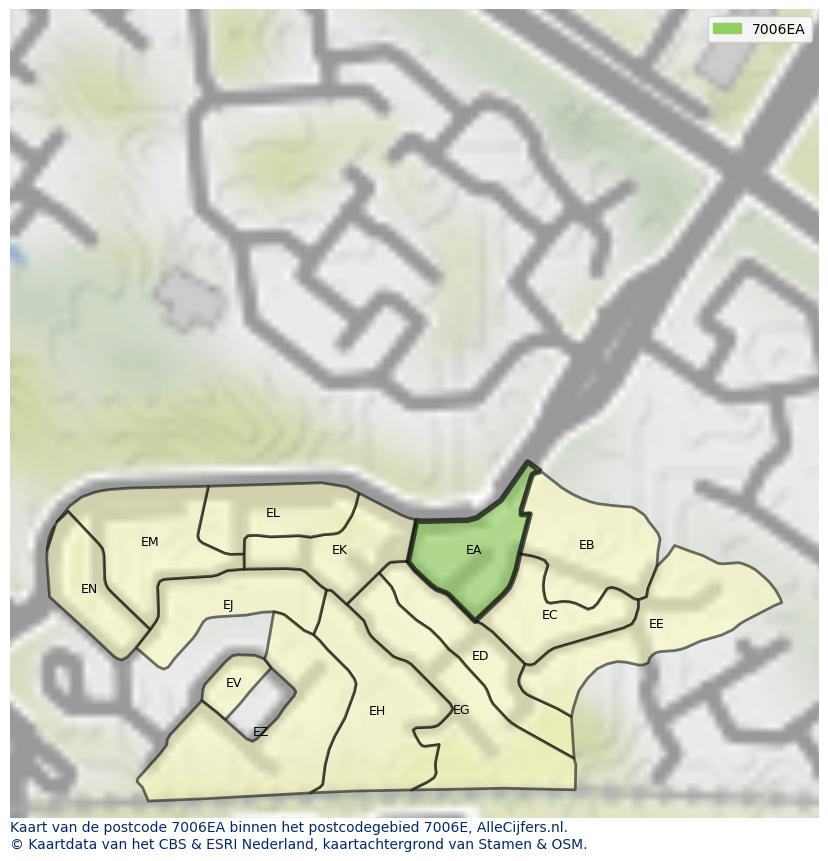 Afbeelding van het postcodegebied 7006 EA op de kaart.