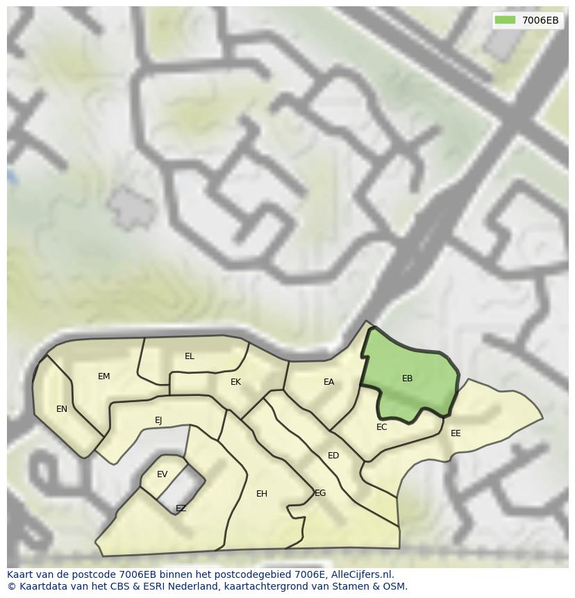 Afbeelding van het postcodegebied 7006 EB op de kaart.