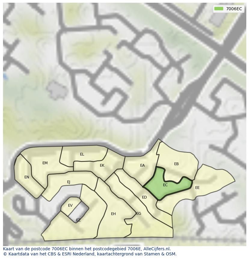 Afbeelding van het postcodegebied 7006 EC op de kaart.