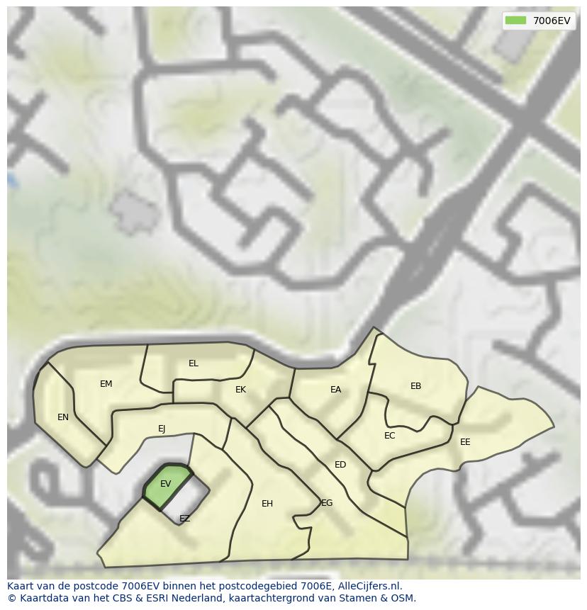 Afbeelding van het postcodegebied 7006 EV op de kaart.