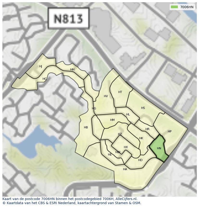 Afbeelding van het postcodegebied 7006 HN op de kaart.
