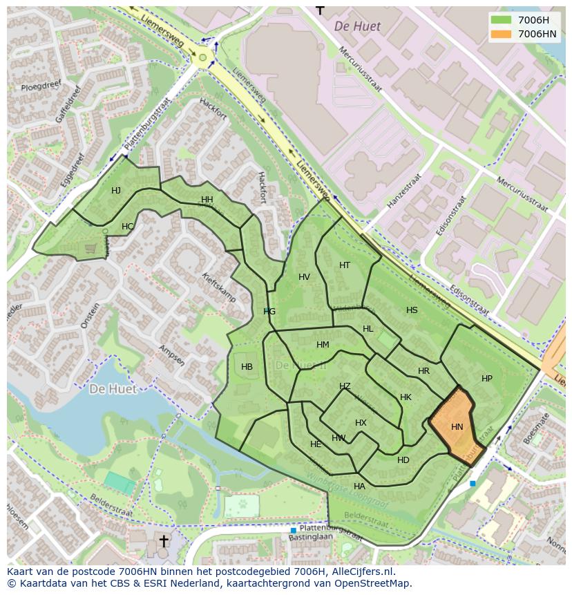Afbeelding van het postcodegebied 7006 HN op de kaart.