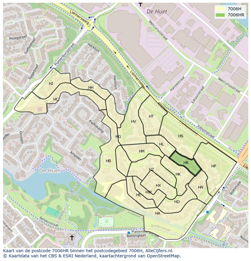 Afbeelding van het postcodegebied 7006 HR op de kaart.