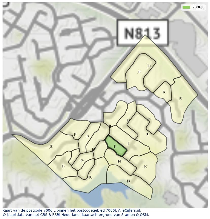 Afbeelding van het postcodegebied 7006 JL op de kaart.