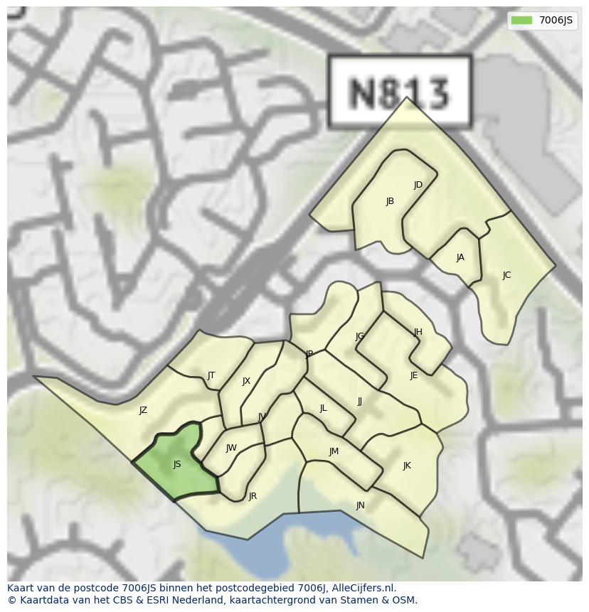 Afbeelding van het postcodegebied 7006 JS op de kaart.