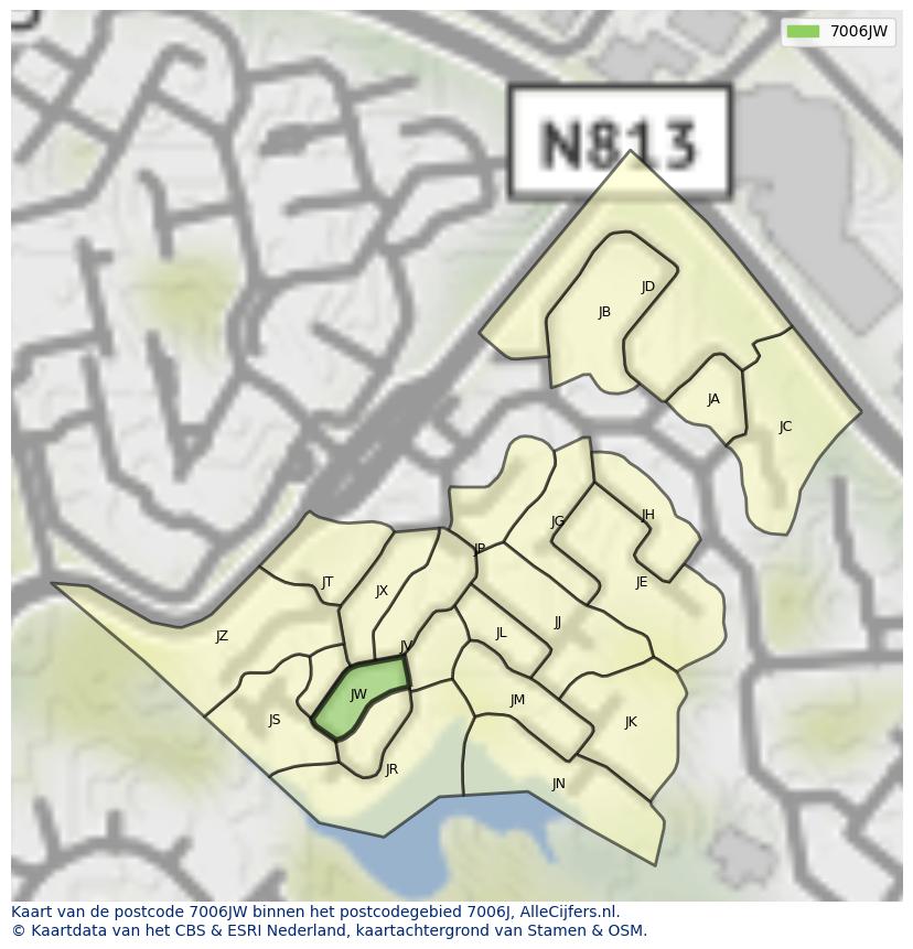 Afbeelding van het postcodegebied 7006 JW op de kaart.