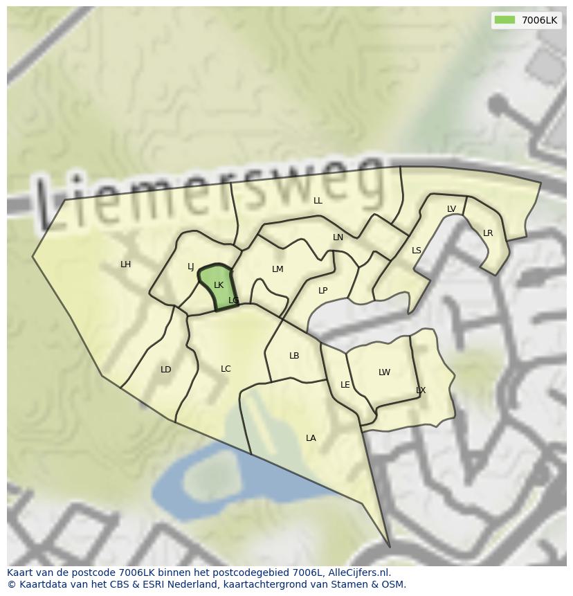 Afbeelding van het postcodegebied 7006 LK op de kaart.