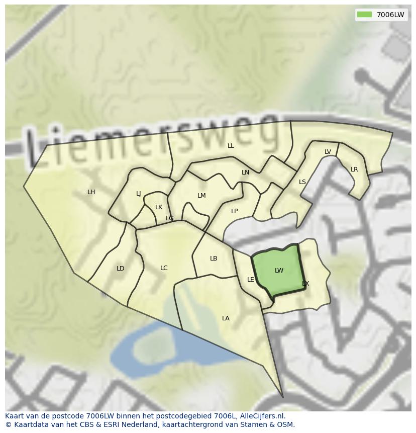 Afbeelding van het postcodegebied 7006 LW op de kaart.
