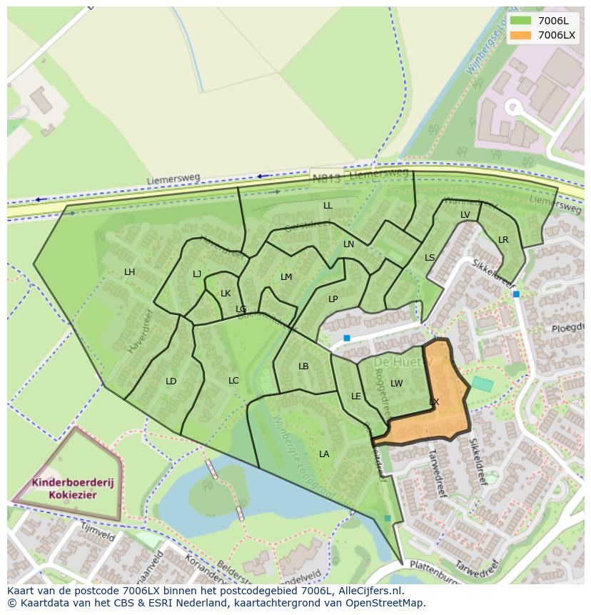 Afbeelding van het postcodegebied 7006 LX op de kaart.