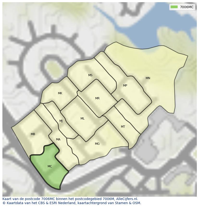 Afbeelding van het postcodegebied 7006 MC op de kaart.