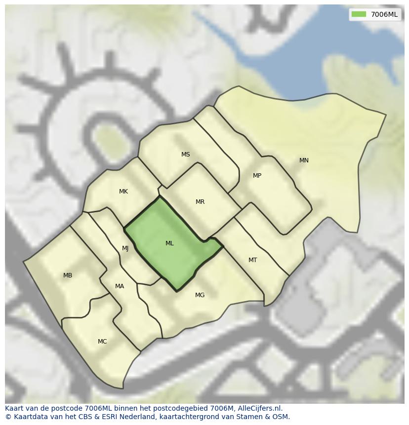 Afbeelding van het postcodegebied 7006 ML op de kaart.