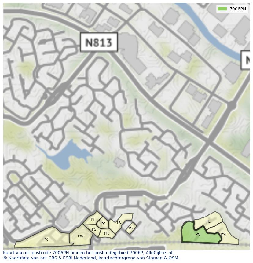 Afbeelding van het postcodegebied 7006 PN op de kaart.