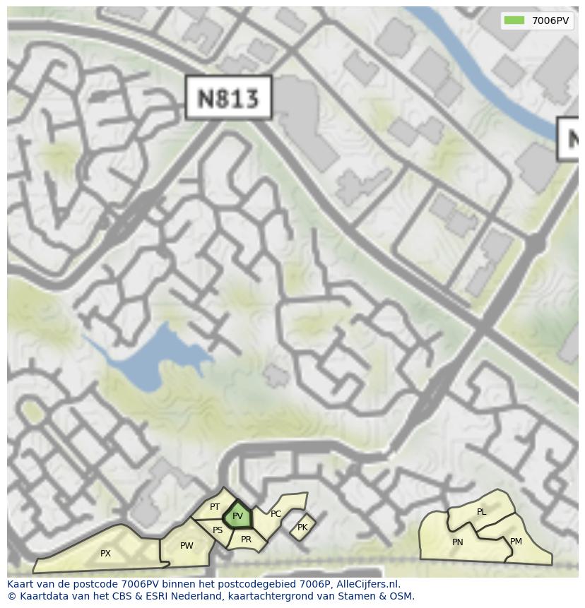 Afbeelding van het postcodegebied 7006 PV op de kaart.