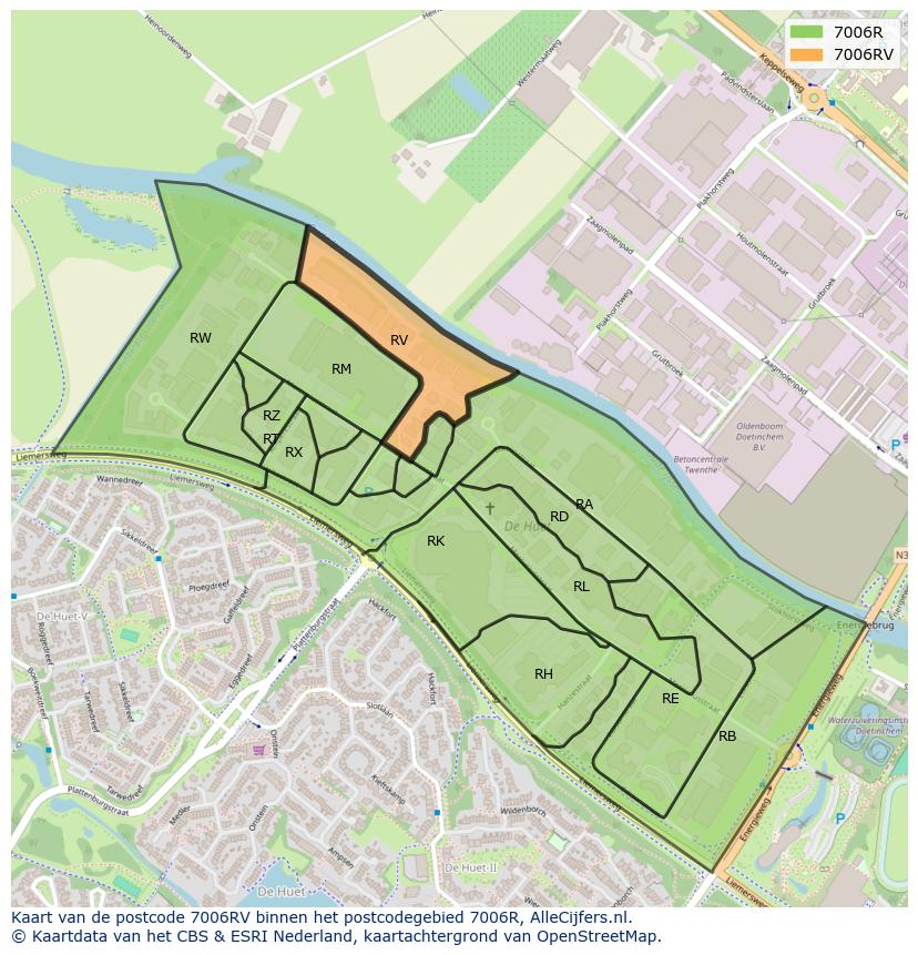 Afbeelding van het postcodegebied 7006 RV op de kaart.