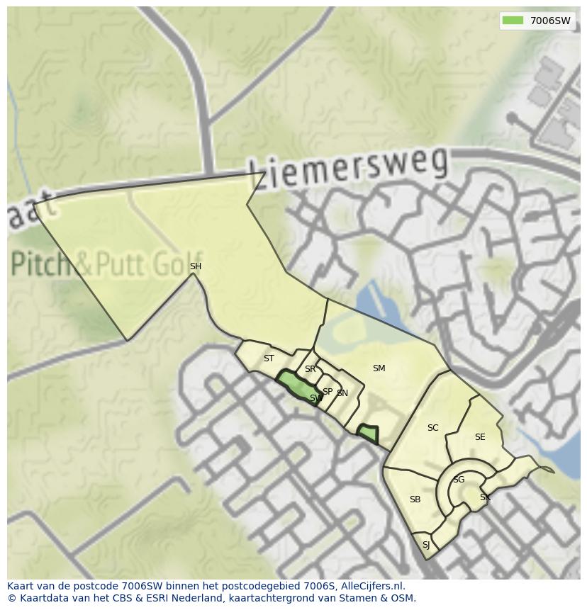 Afbeelding van het postcodegebied 7006 SW op de kaart.