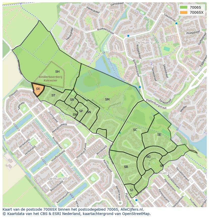 Afbeelding van het postcodegebied 7006 SX op de kaart.