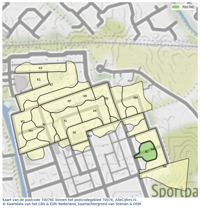 Afbeelding van het postcodegebied 7007 KC op de kaart.