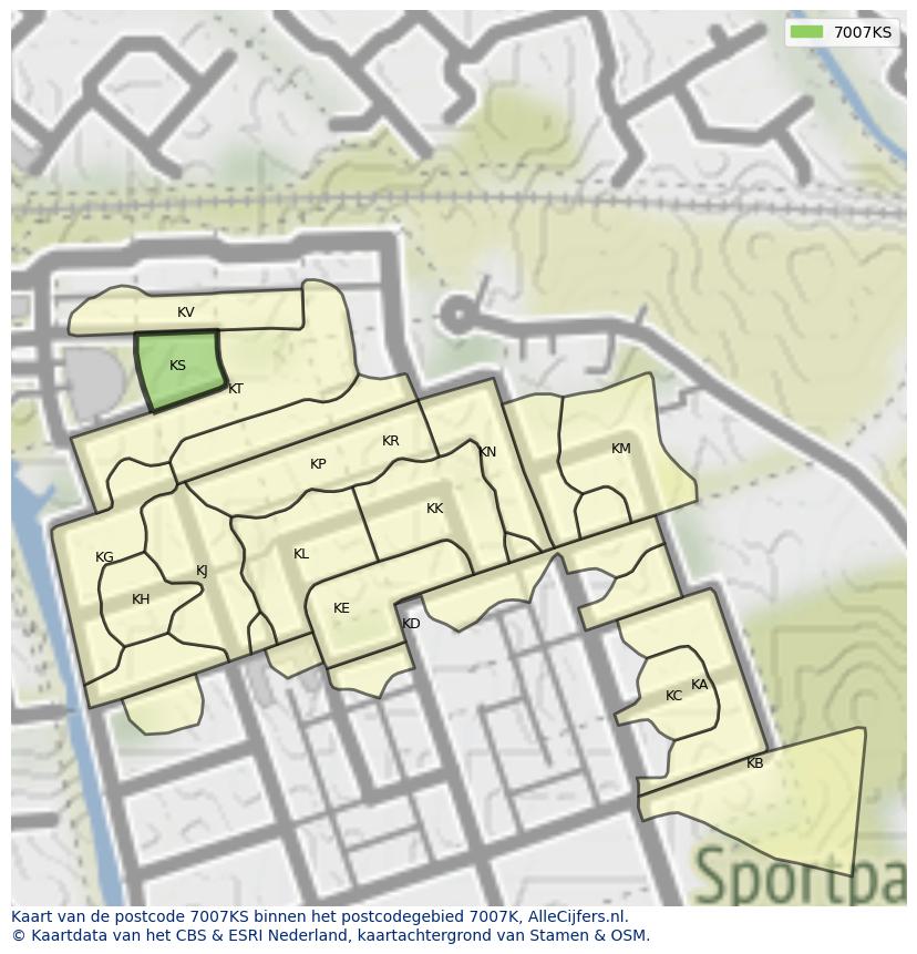 Afbeelding van het postcodegebied 7007 KS op de kaart.