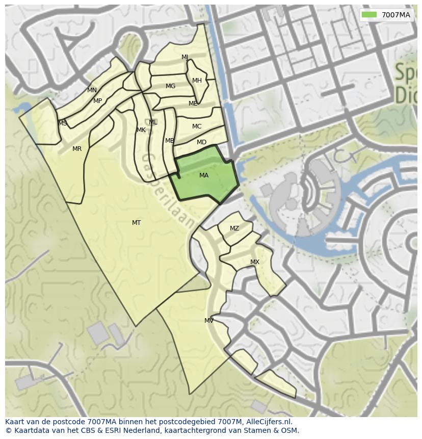Afbeelding van het postcodegebied 7007 MA op de kaart.