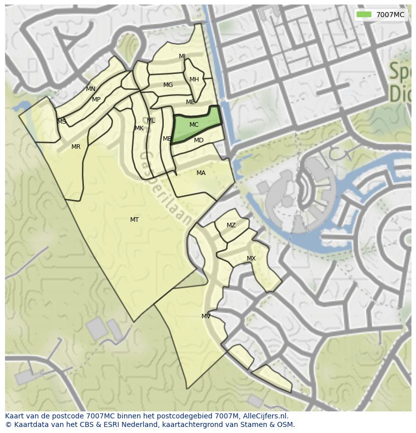 Afbeelding van het postcodegebied 7007 MC op de kaart.