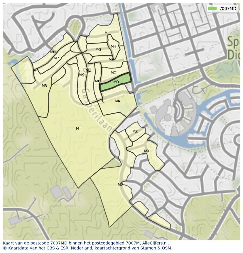 Afbeelding van het postcodegebied 7007 MD op de kaart.