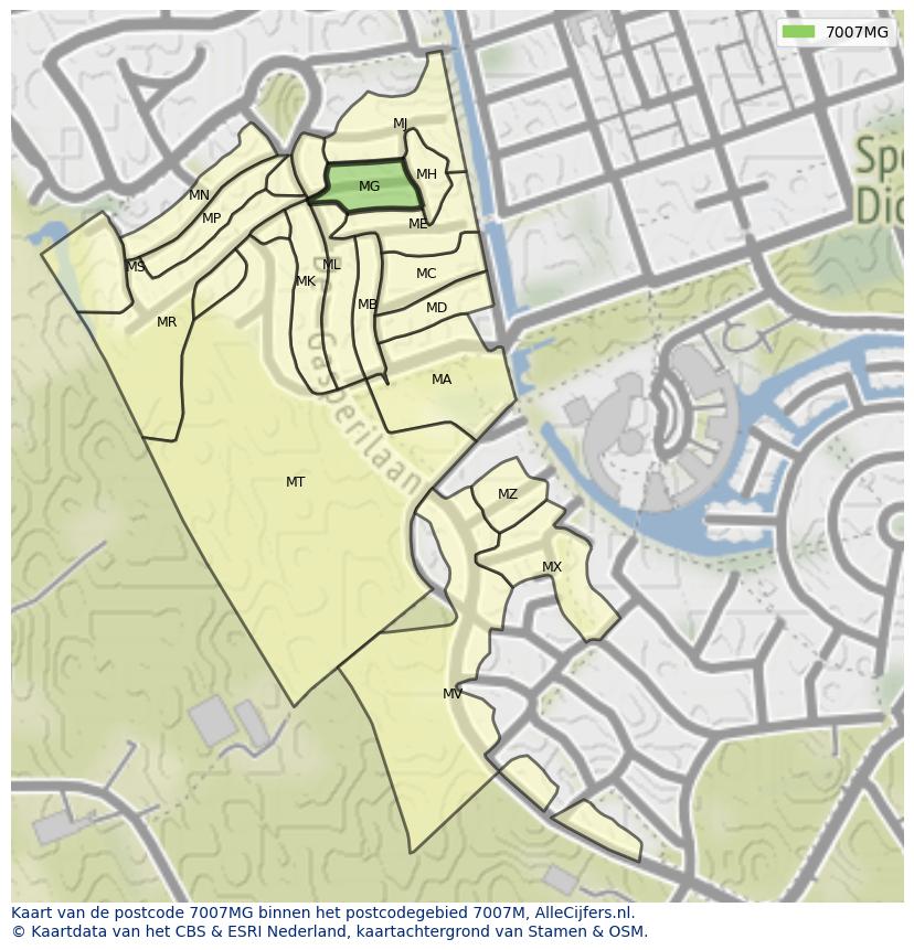 Afbeelding van het postcodegebied 7007 MG op de kaart.