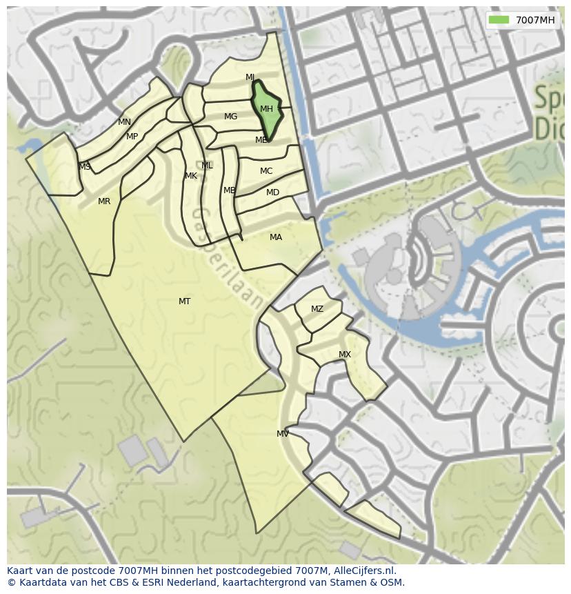 Afbeelding van het postcodegebied 7007 MH op de kaart.