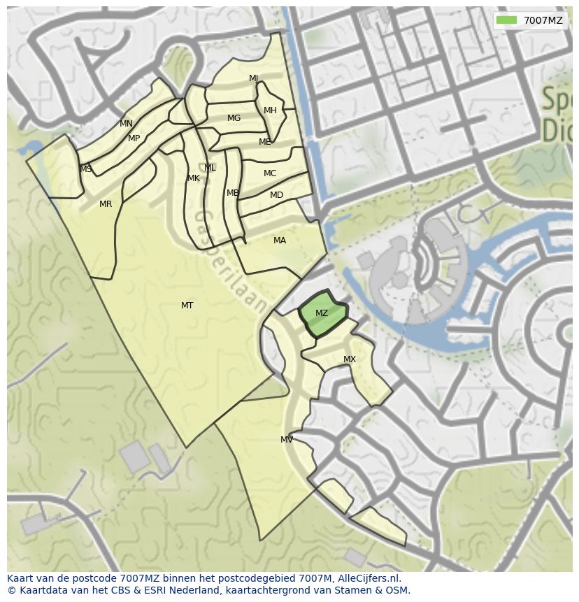 Afbeelding van het postcodegebied 7007 MZ op de kaart.