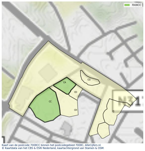 Afbeelding van het postcodegebied 7008 CC op de kaart.