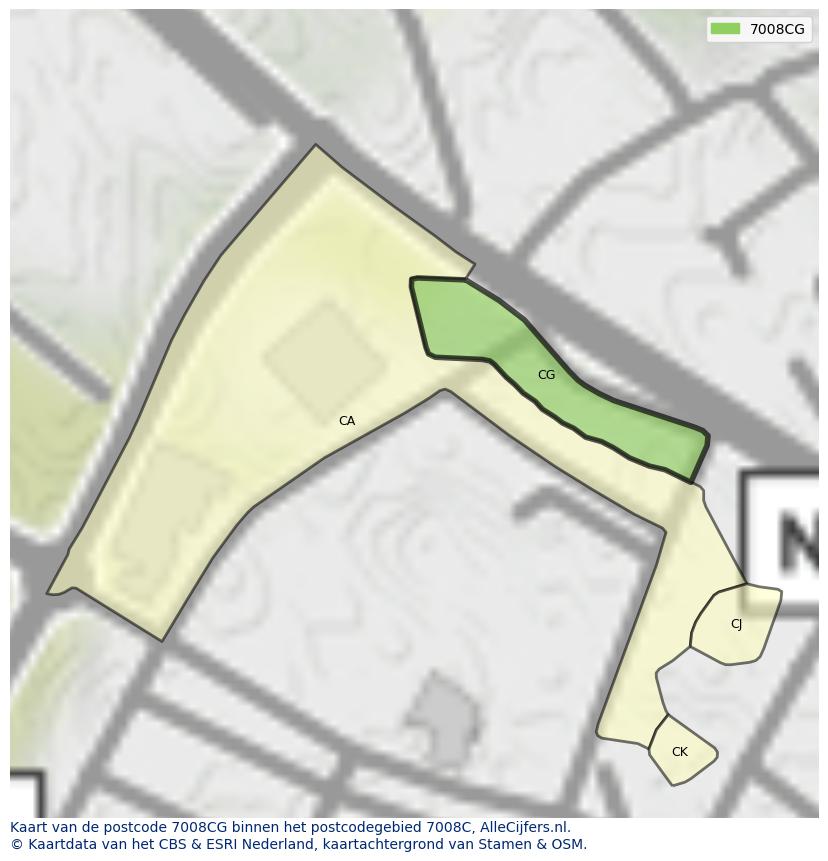 Afbeelding van het postcodegebied 7008 CG op de kaart.