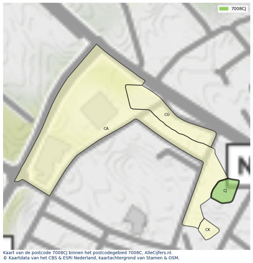Afbeelding van het postcodegebied 7008 CJ op de kaart.