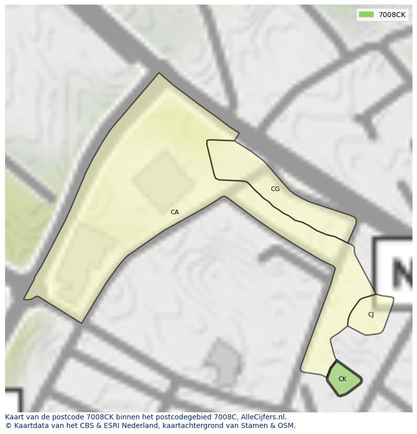 Afbeelding van het postcodegebied 7008 CK op de kaart.