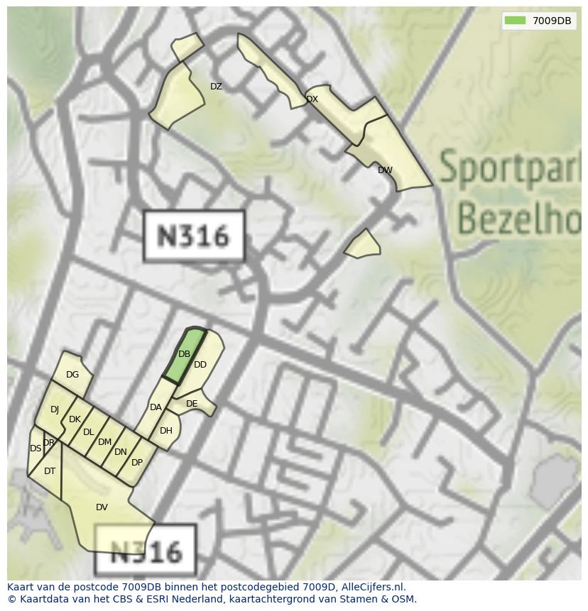 Afbeelding van het postcodegebied 7009 DB op de kaart.