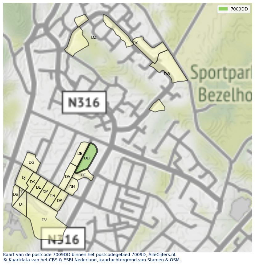 Afbeelding van het postcodegebied 7009 DD op de kaart.
