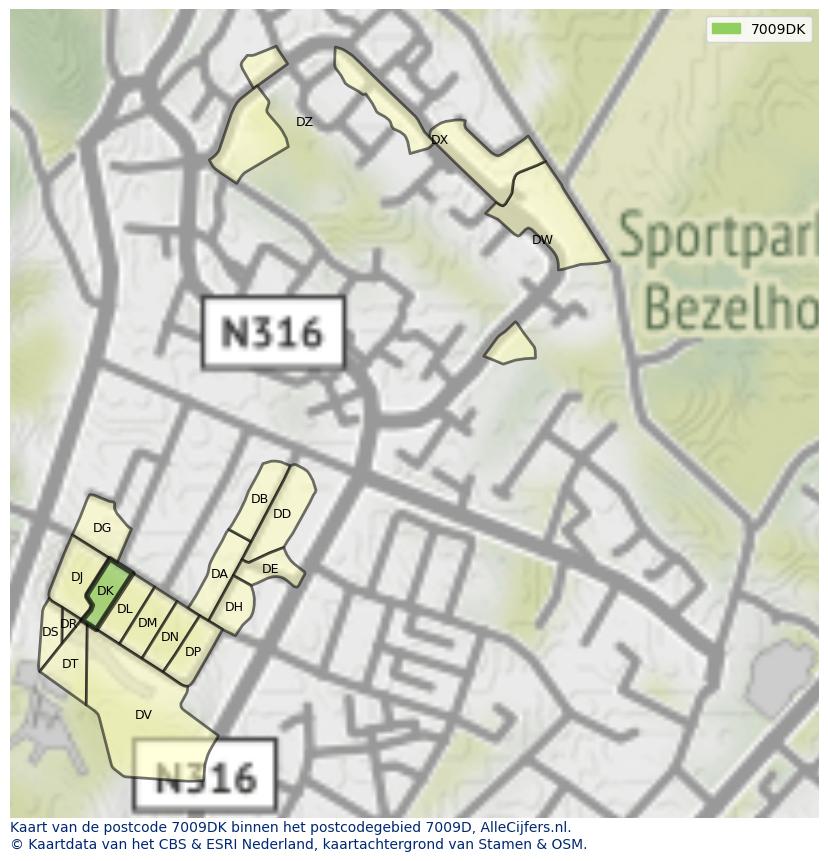 Afbeelding van het postcodegebied 7009 DK op de kaart.