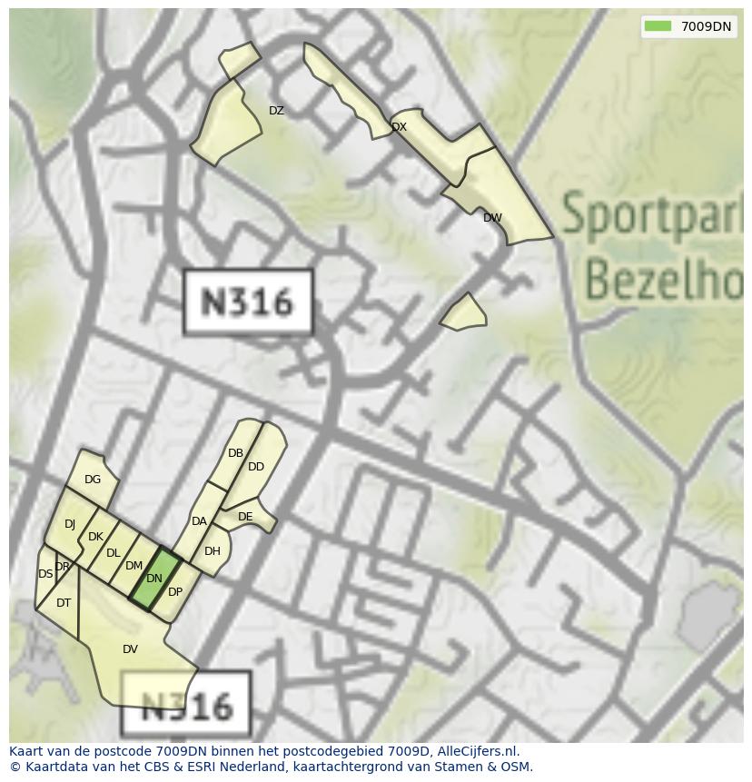 Afbeelding van het postcodegebied 7009 DN op de kaart.