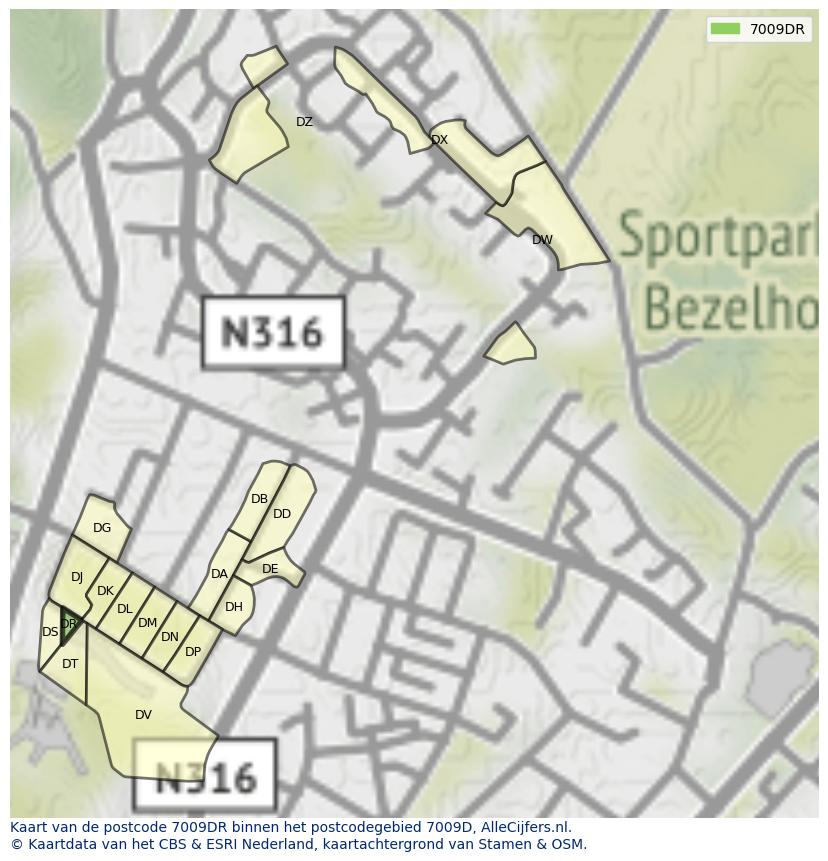 Afbeelding van het postcodegebied 7009 DR op de kaart.