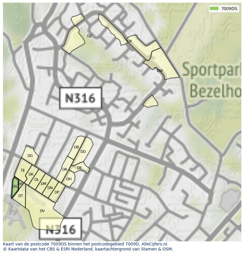 Afbeelding van het postcodegebied 7009 DS op de kaart.