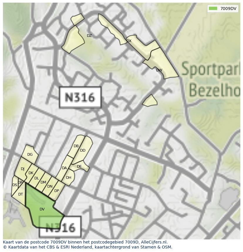 Afbeelding van het postcodegebied 7009 DV op de kaart.