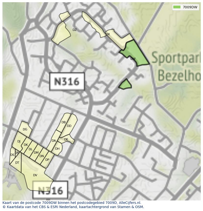 Afbeelding van het postcodegebied 7009 DW op de kaart.