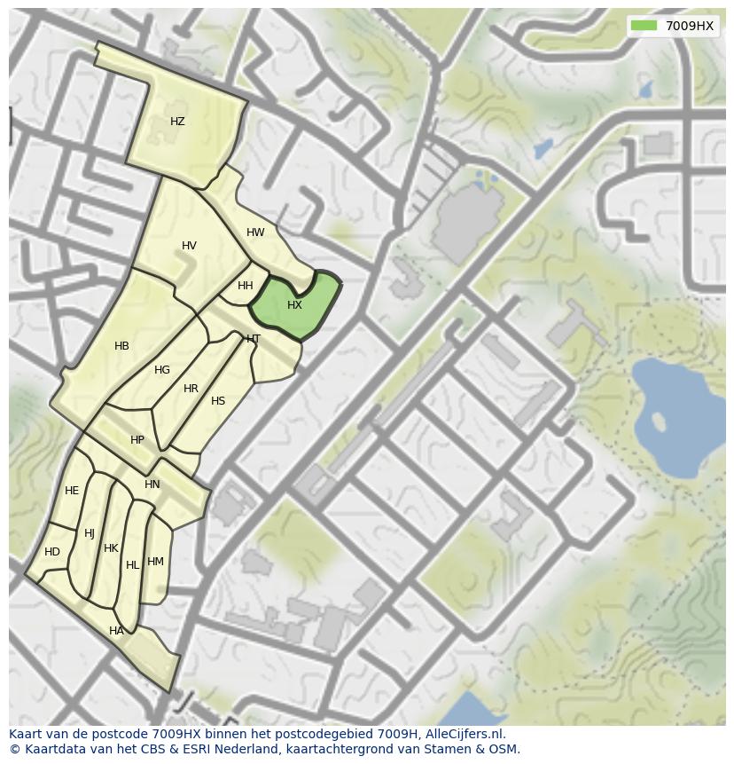 Afbeelding van het postcodegebied 7009 HX op de kaart.