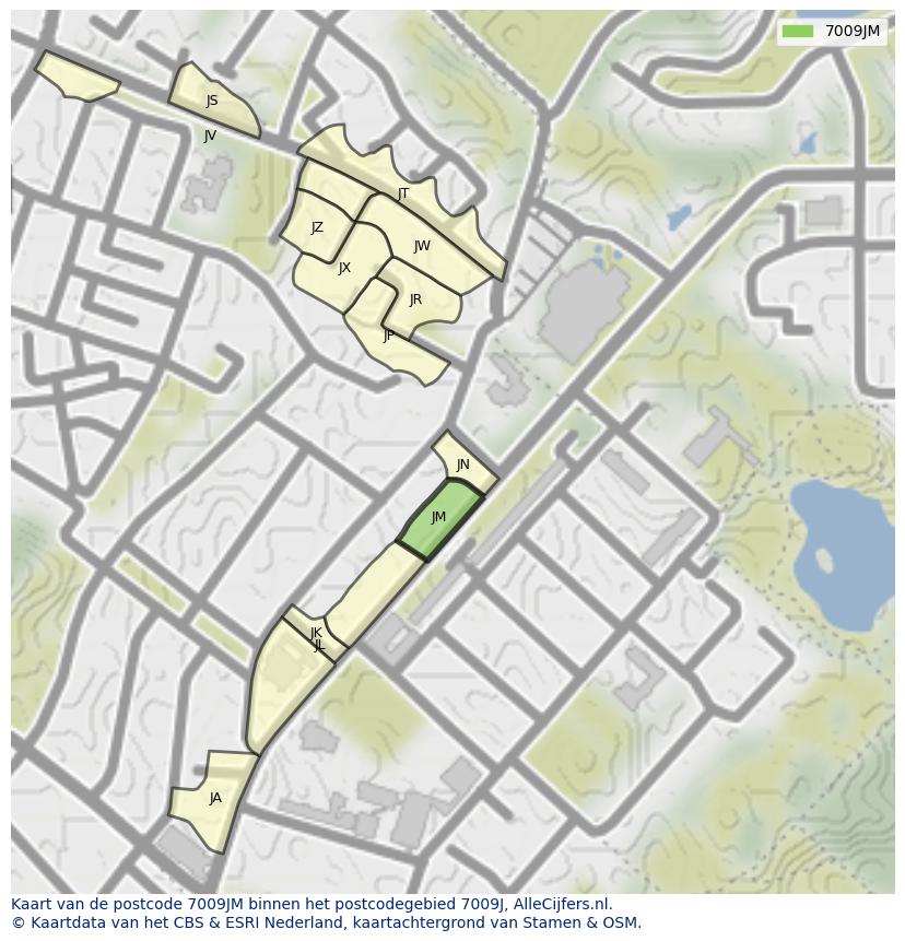Afbeelding van het postcodegebied 7009 JM op de kaart.