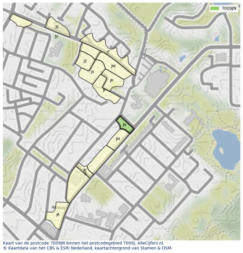 Afbeelding van het postcodegebied 7009 JN op de kaart.