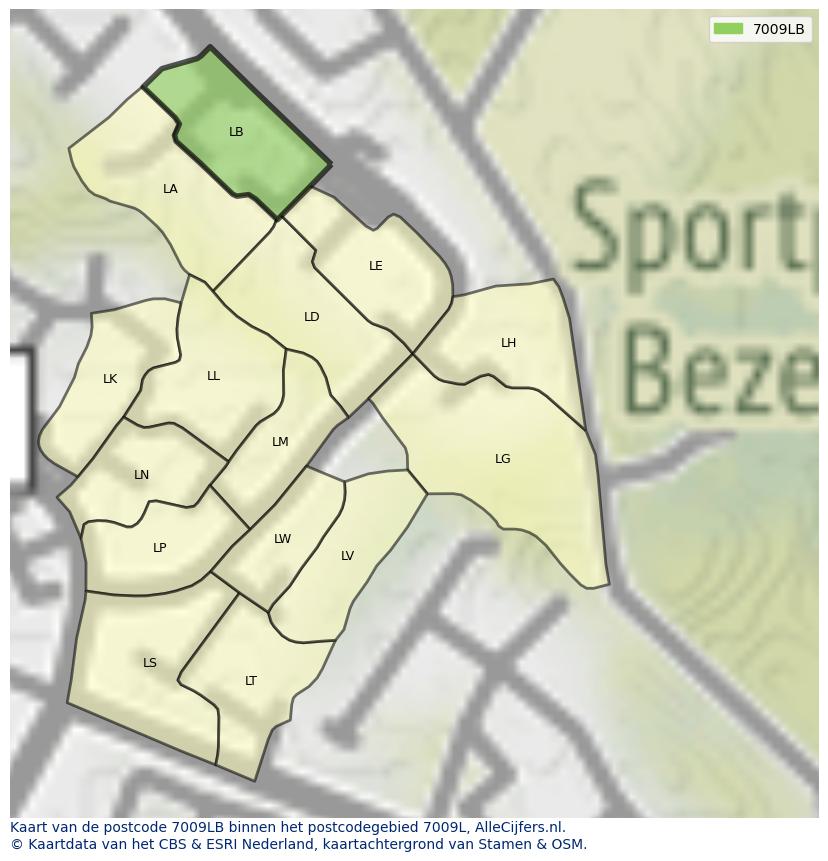 Afbeelding van het postcodegebied 7009 LB op de kaart.