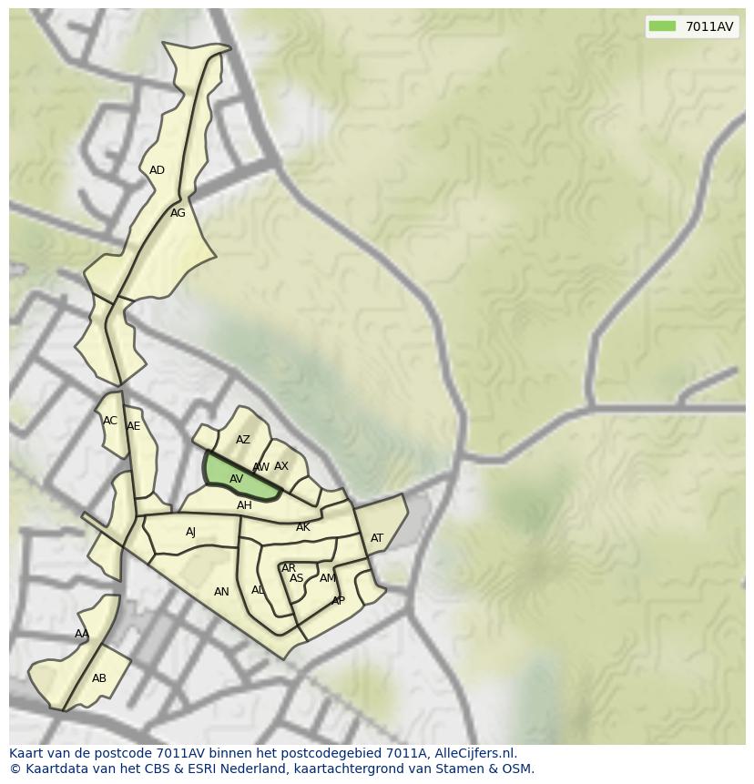 Afbeelding van het postcodegebied 7011 AV op de kaart.