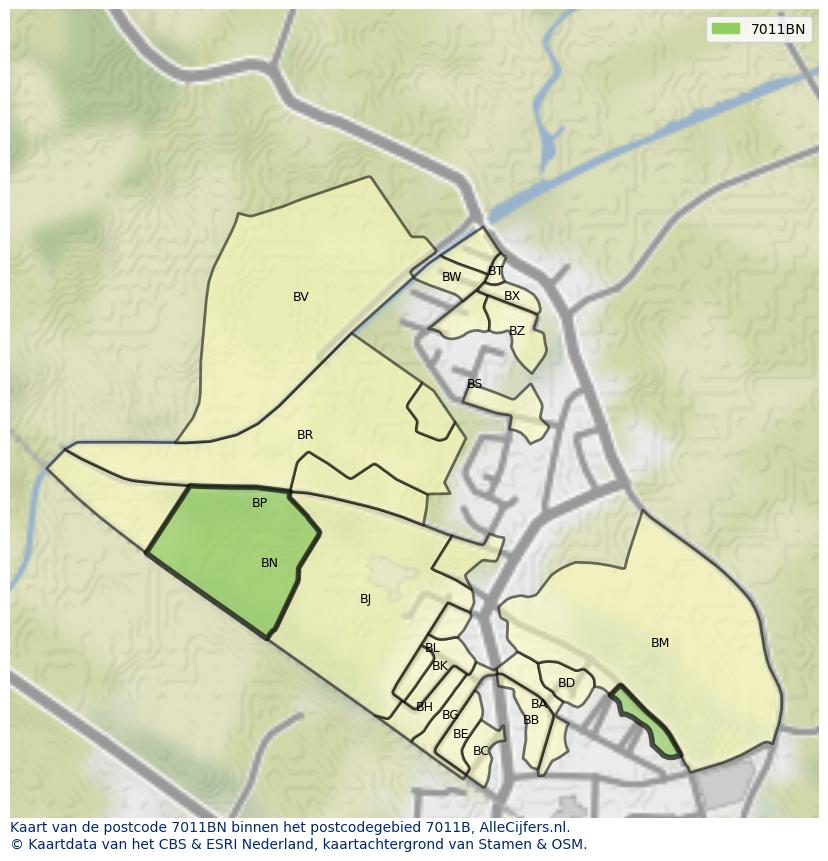Afbeelding van het postcodegebied 7011 BN op de kaart.