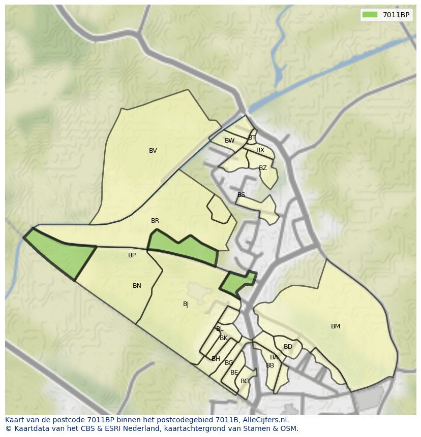 Afbeelding van het postcodegebied 7011 BP op de kaart.