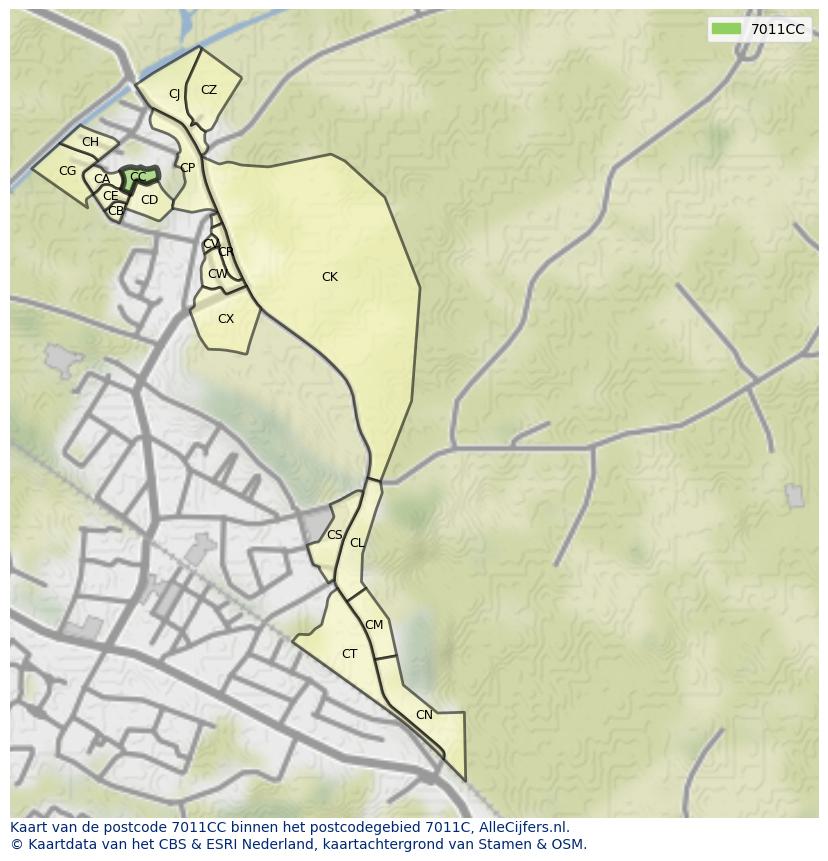 Afbeelding van het postcodegebied 7011 CC op de kaart.
